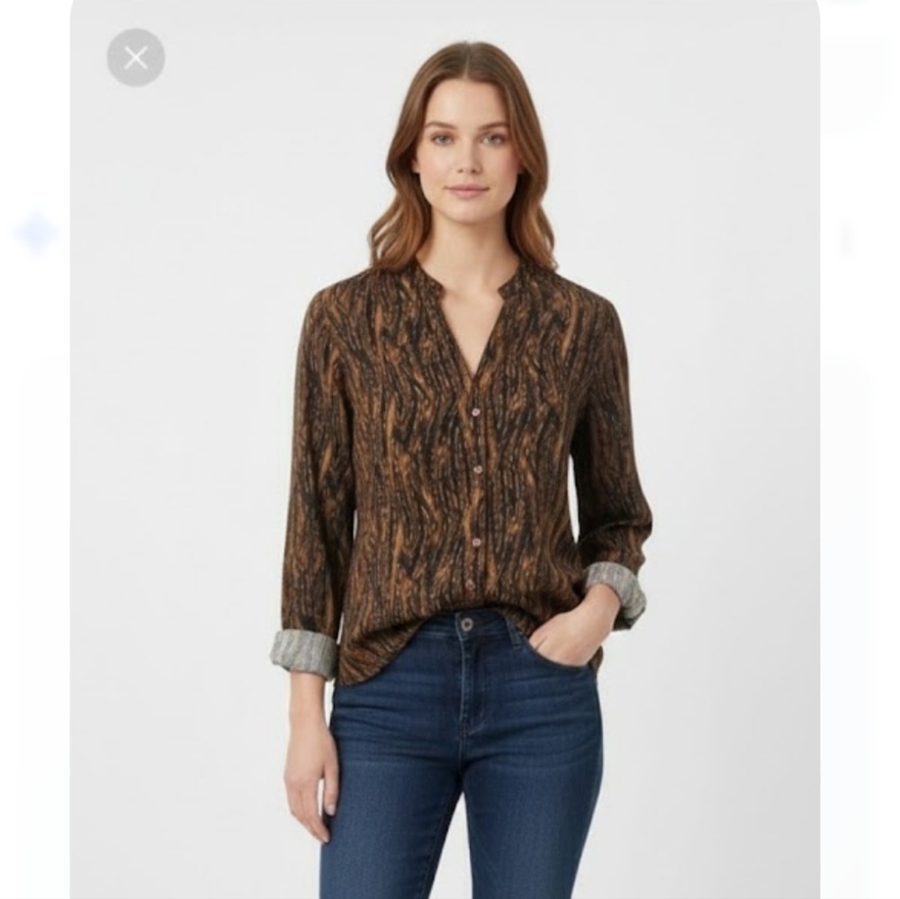 Vintage Liz Baker Blouse Brown Striped Button Down Grunge Goth 3XL